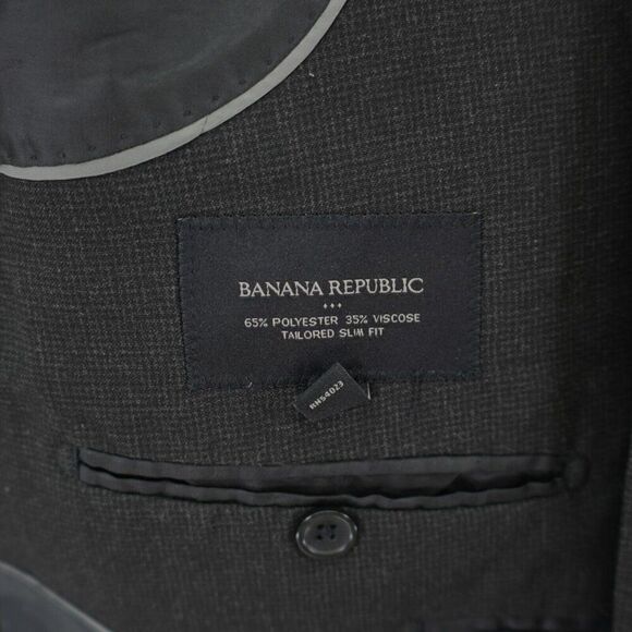Banana Republic Tailored Slim Fit Polyester Gray Basketweave Blazer 42S 2 Button - Picture 9 of 14